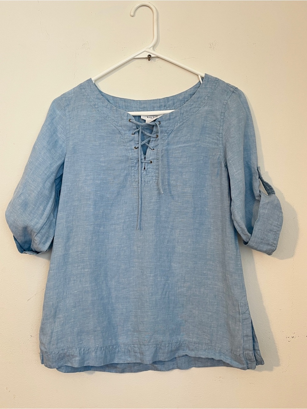 Kate Hill Light Blue Lace-Up Linen Blouse Tunic Size PXS casual